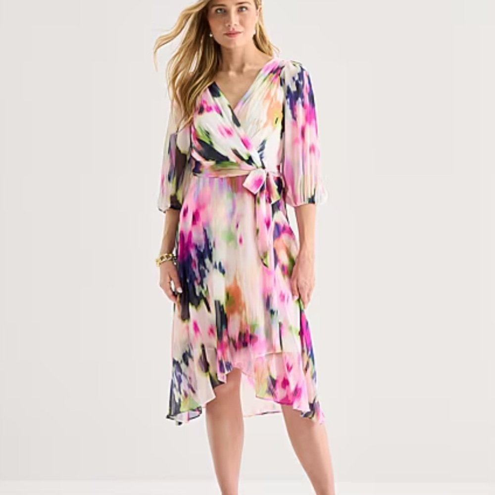Marc New York Floral Watercolor Wrap Dress - Pink Multicolor Sz 14 NWT